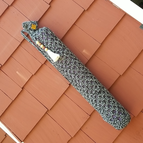 Yoga Mat Bag w/drawstring and Wood Bead Tassel Keychain Crochet - Picture 1 of 10